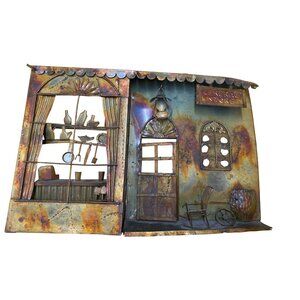 Mid Century Copper sculpture  town wall hanging